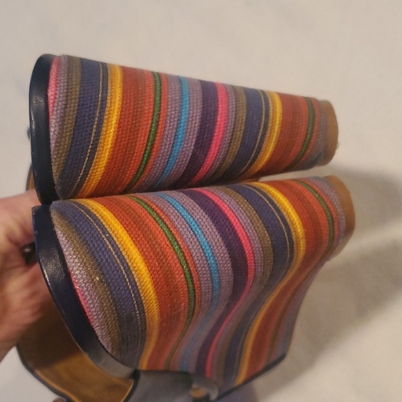 Nine West Navy Lara Striped ~4" Wedge Sz. 9 Sandal - Picture 7 of 13